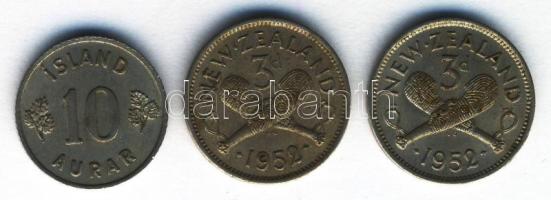 Új-Zéland 1952. 3p Ag (2x) + Izland 1953. 10A T:2,2- New Zealand 1952. 3 pence Ag (2x) + Izland 1953. 10 Aurar C:XF,VF