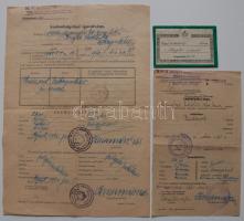 3db katonai okmány az 1940-es évekből: szabadságolási igazolvány, leszerelési jegy, névjegy