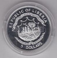 Libéria 2009. 5$ ezüstözött Cu "Nagy Hadvezérek / Dzsingisz kán" T:PP Tanúsítvánnyal, csak...