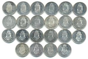 1872-1892. 1Ft Ag teljes sorozata 22db kizárólag különféle darabjával, berakóban! Szép gyűjtemény! T:1-,2 /  Hungary 1872-1892. 1 Forint Ag complete set with 22 pieces of different coins in album! Very nice collection! C:AU,XF Adamo M15.