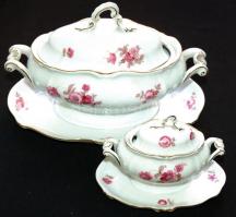 Bajor porcelán tálkészlet: Leveses és pecsenyéstálak, bonbonniere, cukortartó
