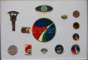 1980. A Szovjet-Magyar közös Űrrepülés Interkozmosz díszkiadása 13db klf zománcozott jelvénnyel és éremmel adományozói tokban! T:1