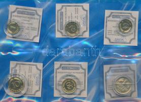 Németország 1Pf, 2Pf, 5Pf, 10Pf, 50Pf, 1M aranyozott forgalmi sor változó évszámokkal és verdejelekkel T:1 Germany 1 Pfennig - 1 Mark, six different gold-plated coins in set C:Unc