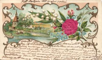 Floral Emb. litho silk card