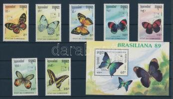 International stamp exhibition BRASILIANA Butterflies set + block, Nemzetközi bélyegkiállítás BRASILIANA Lepkék sor + blokk, Internationale Briefmarkenausstellung BRASILIANA: Schmetterlinge Satz + Block