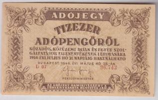 1946. 10.000AP (7x) vízjeles papír, barnás színű sorszámok, sorkövetőek T:I,I-