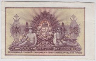 1943. 100P "Szálasi-kiadás" sor -és sorozatszám nélkül,egyenetlenül levágott, kis bal olda...