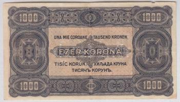 1923. 1000K piros "8 FILLÉR - NYOLC FILLÉR" felülbélyegzéssel T:II- apró papírhiány