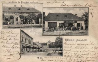 Aszód Langfelder és Hermann áruháza, Petőfi könyvnyomda, takarékpénztár