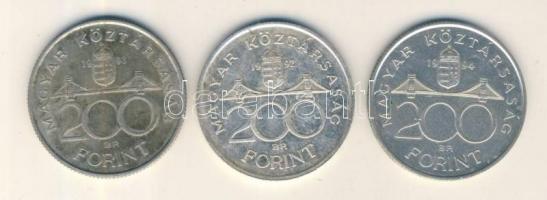 1992-94. 200Ft Ag "MNB" / "Deák" (3x) T:2