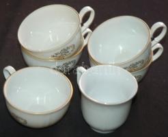 6 személyes szolidan aranyozott cseh porcelán kávéskészlet, egy csésze hiányzik + 1db kínai porcelán...
