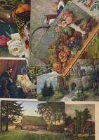 40 db háború előtti képeslap, főleg motívumok, festménylapok, kevés magyar városkép