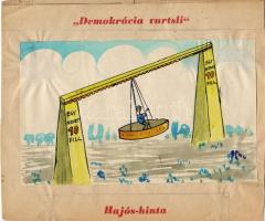 1945. 9 db kézzel festett faliújságrajz, karikatúra