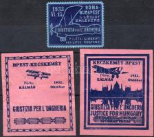 1932. 3 db használatlan magyar repülős levélzáró Giustizia per lUngheria felirattal