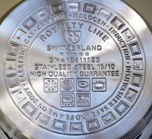 2db klf méretű jó minőségű használatlan Royalty Line márkájú főzőedény/kukta és egy fém tál