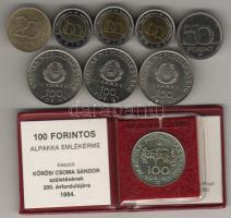 1980-2003. 9db emlékpénz 20Ft "Deák", 50Ft "Unio", 100Ft "Kossuth" (3x), 100Ft "Űrrepülés" (3x), 100Ft "Kőrösi Csoma" eredeti csomagolásban T:2,BU