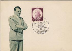 Németország 1941 Házi készítésű képeslap Hitler képpel és Mozart bélyeggel, alkalmi bélyegzéssel T2