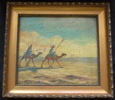 Baky Albert (1868-1944): Sivatagi jelenet, olaj-farost, jelzett, üvegezett keretben 24x21,5cm