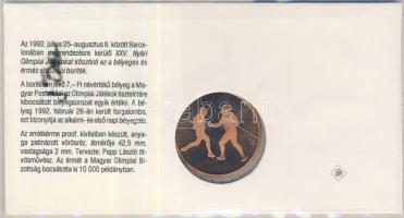 1992. "Barcelona-magyar csapat" emlékérem bélyeges borítékon, elsőnapi bélyegzéssel T:PP C...