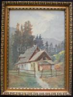 Olvashatatlan jelzéssel: Erdőőri lak Szomolnokon 1909-ben, akvarell-papír, üvegezett keretben 22x28,5cm