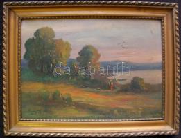 Baky Albert (1868-1944): Halászok, olaj-farost, jelzett, keretben 45x34,5cm