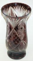 Nagyméretű bordó kristályváza kis sérüléssel / Crystal vase with minor fault 24,5cm