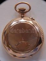 Marie jelzett svájci duplafedelű 14K arany (Au) női zsebóra porcelán számlappal. Javításra szorul (hiányzik az üveg, egy mutató, és nem jár) / Swiss female 14ct gold pocket watch with porcelain dial. Needs repair. Br: 19,6gr