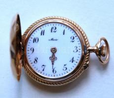 Marie jelzett svájci duplafedelű 14K arany (Au) női zsebóra porcelán számlappal. Javításra szorul (h...