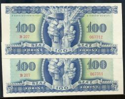 1946. 100Ft  vízjeles papíron (2x) egymás utáni sorszámmal T:II(alig észrevehető a hajtás) RR!!