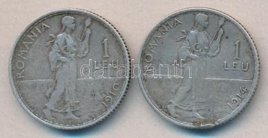 Románia 1910. 1L Ag + 1914. 1L Ag T:3 Romania 1910. 1 Lei Ag + 1914. 1L Ag C:F