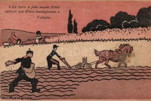 Anti-German military propaganda, Voltaire quote, artist signed (fl)