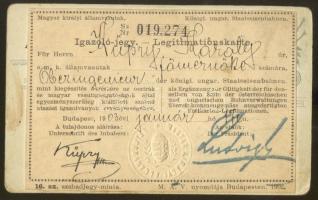 Küpry Károly M. kir Államvasutak főmérnök fényképes igazolójegy / Railroad id for main engineer