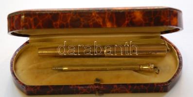 Stilografica márkájú olasz aranyozott stylus és töltőtoll lemezelt arany tollheggyel, eredeti dobozában / Italian gold plated stylus and fountain pen in original case