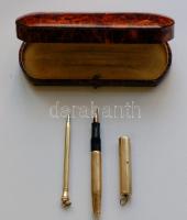 Stilografica márkájú olasz aranyozott stylus és töltőtoll lemezelt arany tollheggyel, eredeti dobozá...