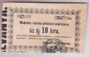 Miskolc 1860. 10kr Miskolcz városi pénztári utalványa T:I-