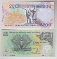 Pápua Új-Guinea 1996. 2K szignó:10 + Vanuatu DN 200V T:I Papua New Guinea 1996. 2 Kina sign. 10 + Vanuatu ND 200 Vatu C:Unc