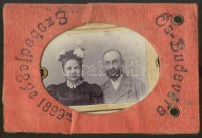 1898 Ős-Budavára fényképes belépőjegy házaspár részére szelvényekkel az 1898, 1899 évre. (sérült) / Entry ticket to the Ős-Budavára (damaged)