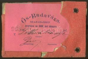 1898 Ős-Budavára fényképes belépőjegy házaspár részére szelvényekkel az 1898, 1899 évre. (sérült) / ...