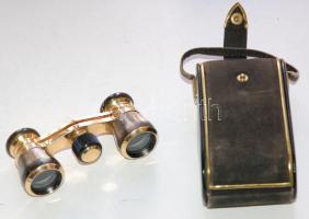 cca 1960 Hensoldt Wetzlar aranyozott színházi látcső szép gyöngyházberakással, hibátlan állapotban, saját tokjával / Vintage opera glasses with gold plating and nacre inlay, in excellent condition, in original box