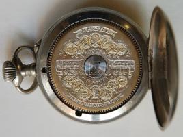 cca 1920 Hebdomas 8 napos, különleges rugós szerkezetű zsebóra, festett porcelán számlappal, előre n...