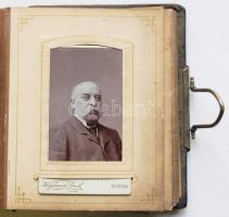 cca 1880-1910 37 db fotót, (felerészben keményhátú) tartalmazó megviselt családi fotóalbum