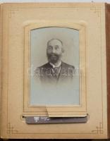 cca 1880-1910 37 db fotót, (felerészben keményhátú) tartalmazó megviselt családi fotóalbum