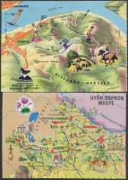 33 db modern képeslap, főként magyarországi helységek térképeivel, legtöbbjük használatlan