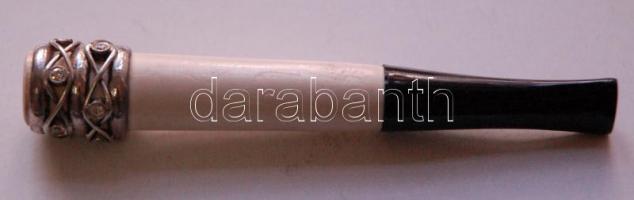 Art deco bakelit-tajték-ezüst női szipka / Art deco cigarette holder with silver accesory br. 11,7gr 10cm