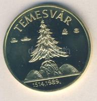 1989. "Temesvár - Erdély" aranyozott emlékérem (d=42mm) T:PP