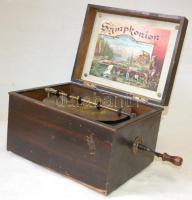 cca 1900 Symphonion német zenedoboz 5db hozzá tartozó fémlemezzel, Breveté S.G.D.G. szabadalommal el...