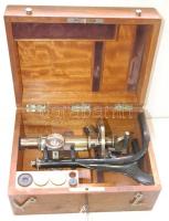 ~1890 C. Reichert Wien mikroszkóp 3 féle optikával, tartozékokkal eredeti dobozában / C. Reichert Wien microscope with different optics and accessories in original box 24cm 