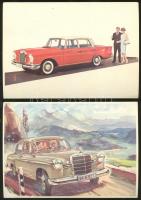 cca 1970 5db Mercedes Benz képeslap autókkal tokban