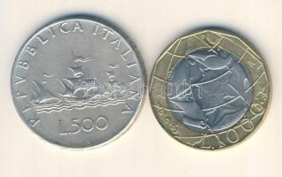 Olaszország 1965R. 500L Ag "Kolumbusz hajója" + 1997. 1000L T:2 Italy 1965R 500 Lire Ag "Columbus´ships" + 1997. 1000 Lire C:XF