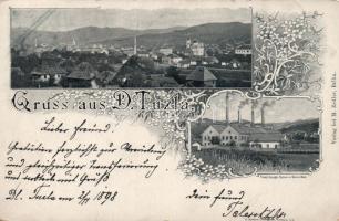 1898 Donja Tuzla, Franz Joseph Saline in Simin-Han, Verlag bei M. Zeitler, Brcka /view, salt mine; 'Gruss aus...' floral